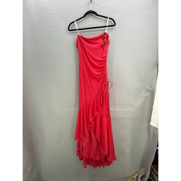 Vintage Jodi Kristopher Womens Hot Pink Strapless Ruffle Hem Formal Dress Large - Picture 1 of 11